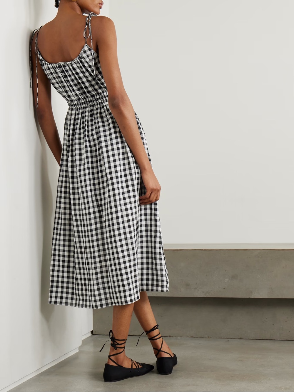 NWT DOEN LESLIE TIE-DETAILED SMOCKED GINGHAM VOILE MIDI DRESS - Picture 2 of 11
